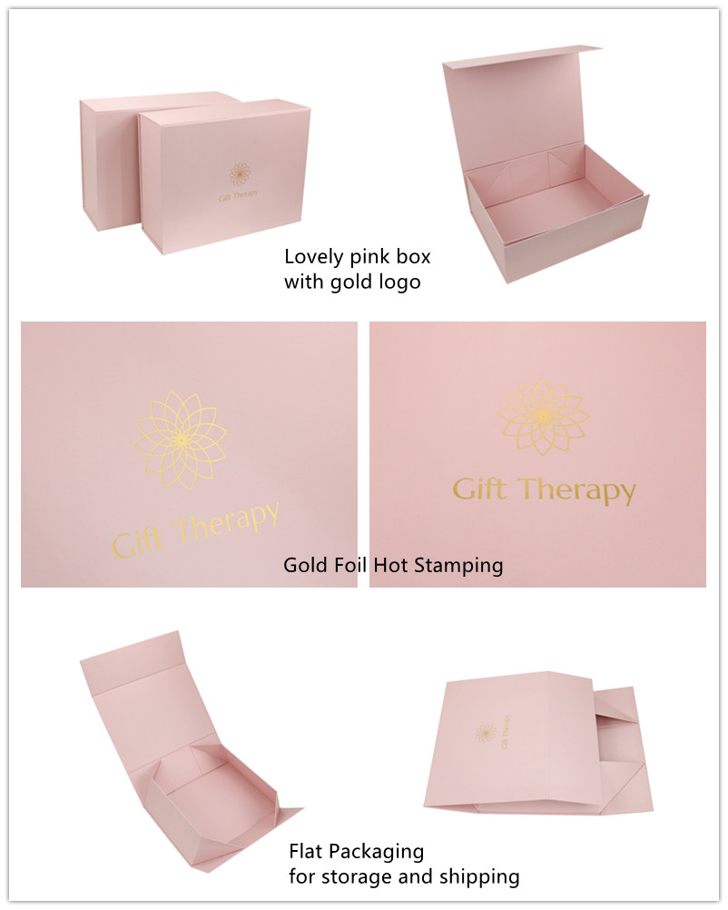pink packaging boxes with gold logo