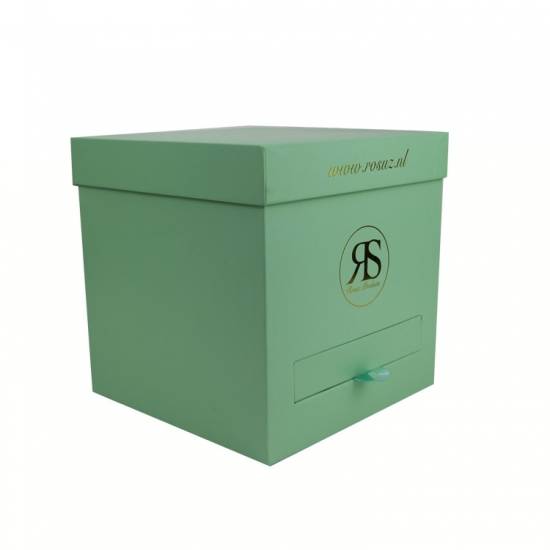 Custom square green gift lid and base gift box with drawer