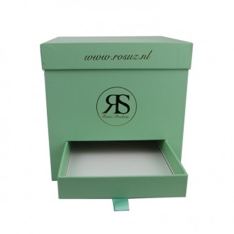 Custom square green gift lid and base gift box with drawer