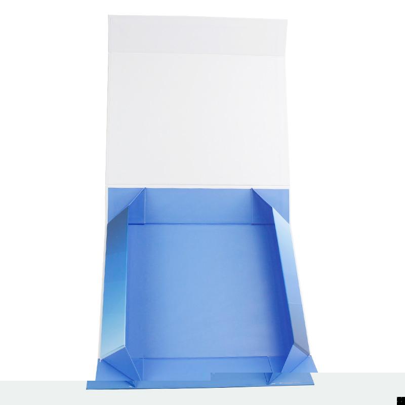 White box with logo printing inside blue plain cardboard foldable box