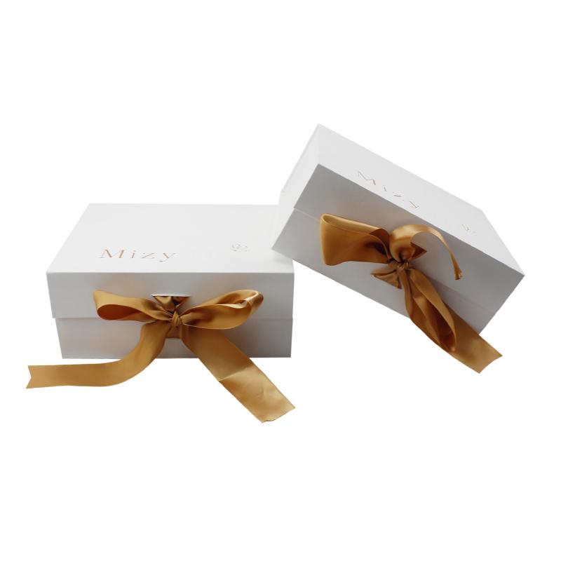 White Folded Storage Cloth Box With Ribbon